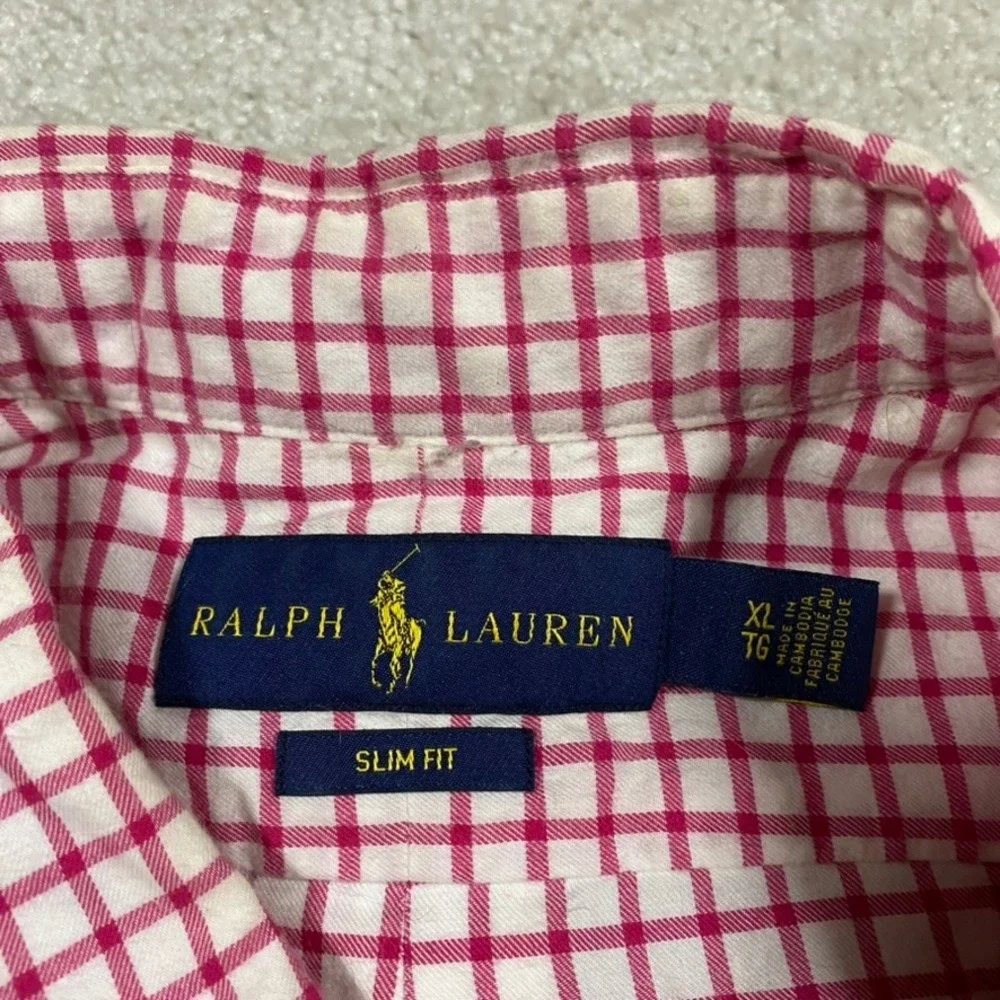 Polo Ralph Lauren Mens XL Slim Fit Red Gingham Check Cotton Button Down Shirt